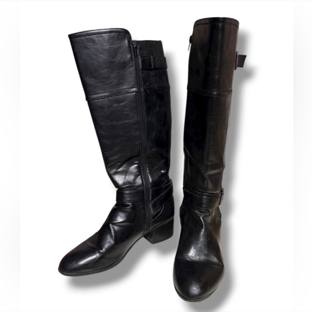 UNISA Unpamma Black Zip Up Calf Boots Buckle Detail